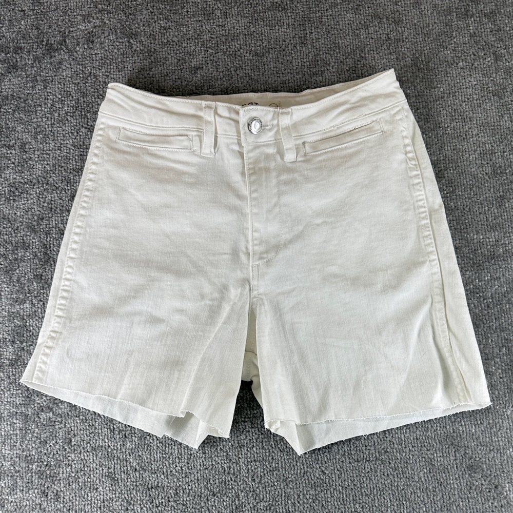 Oat New York Denim White Jean Shorts Raw Hem Womens 0